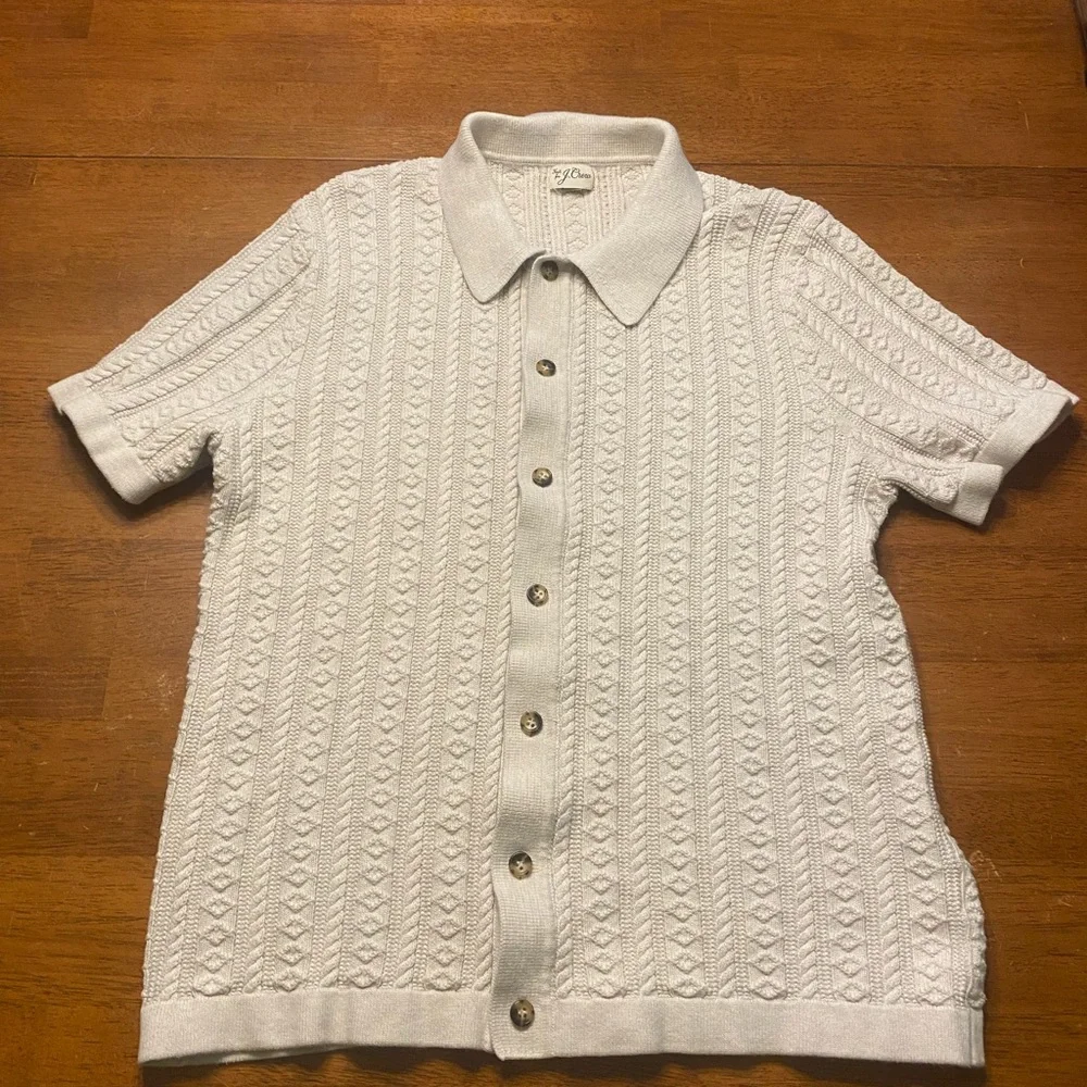 J. Crew Cream Guernsey Cable Knit Polo Sweater